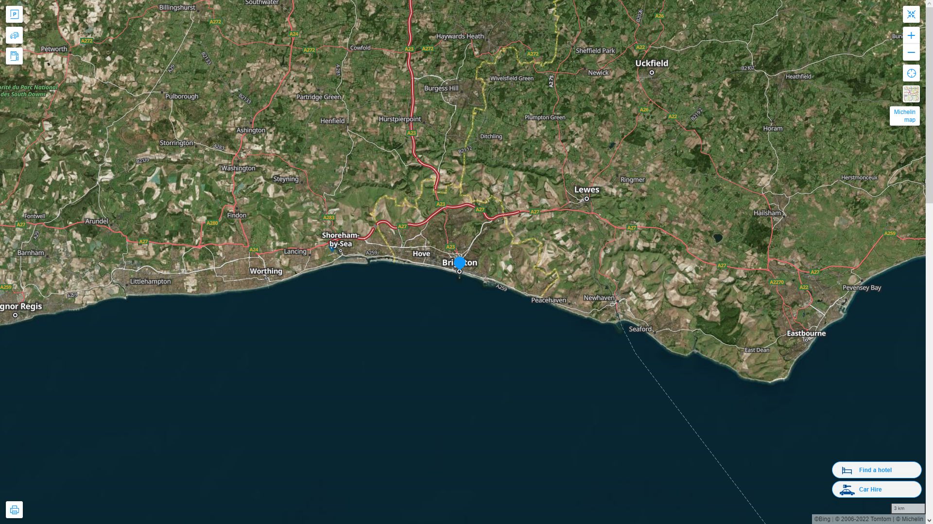 Brighton Royaume Uni Autoroute et carte routiere avec vue satellite